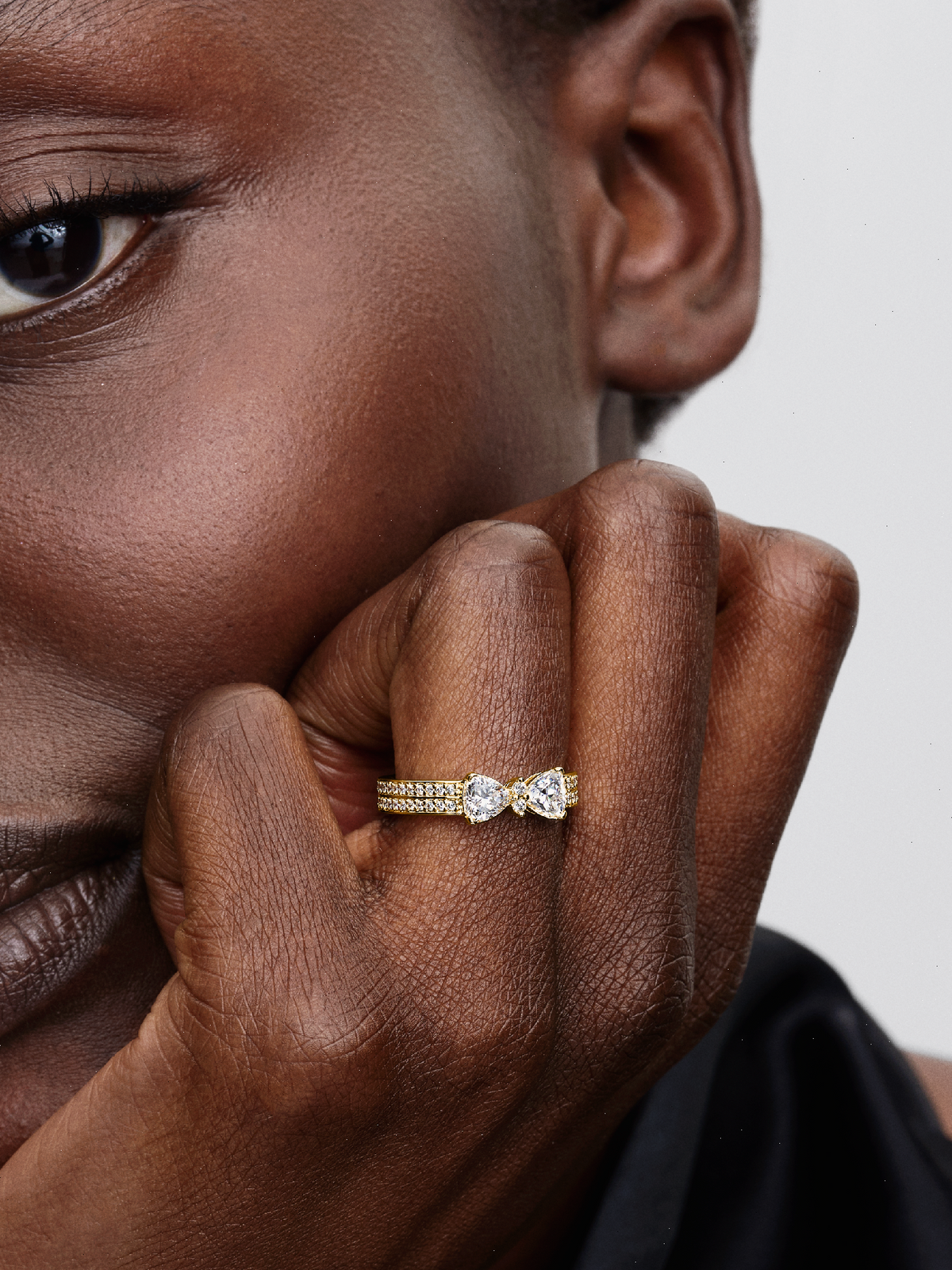 Sparkling Bow Double-row Ring - 14k gold plating