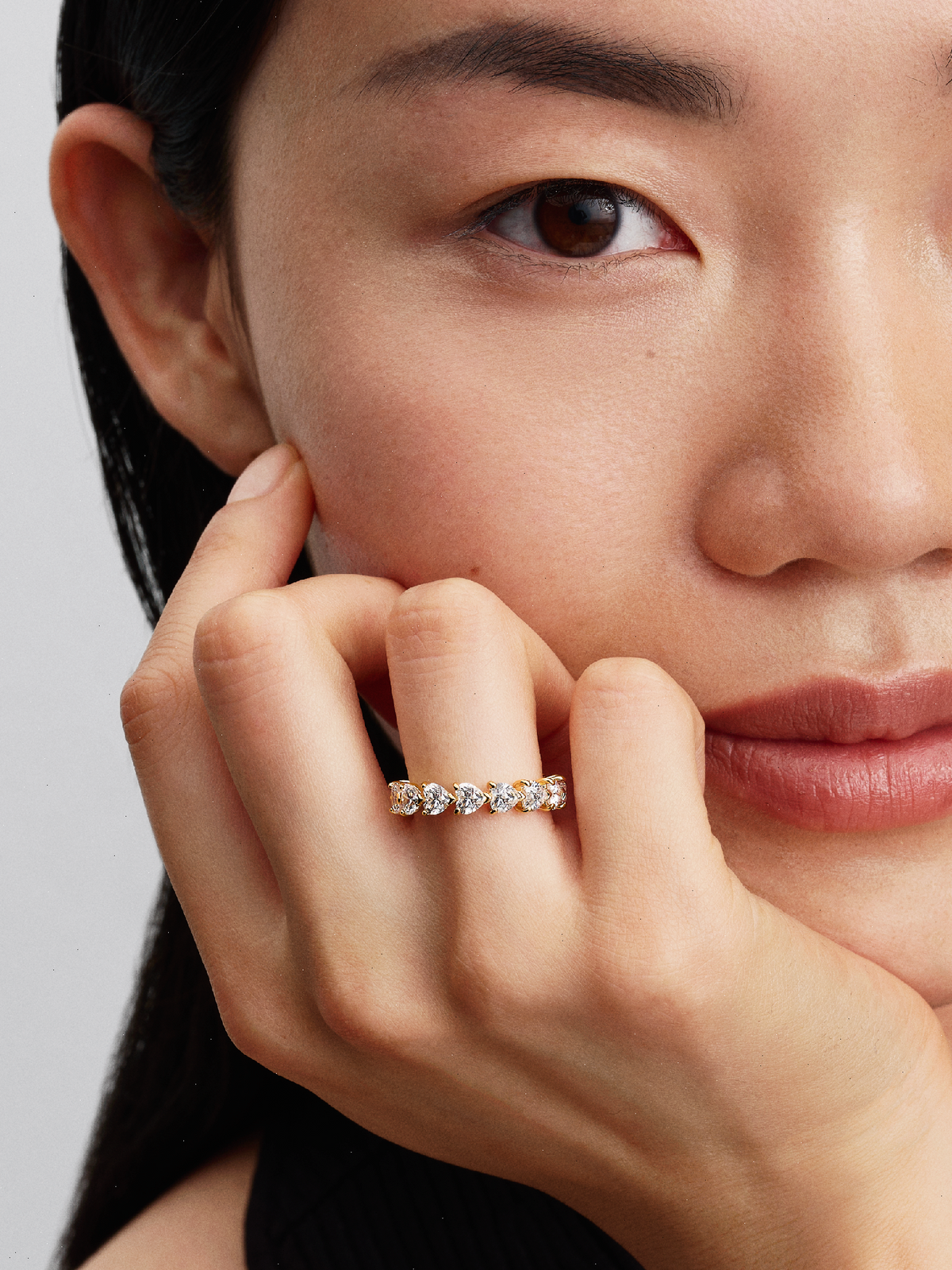 Band of Clear Hearts Ring - 14k gold plating