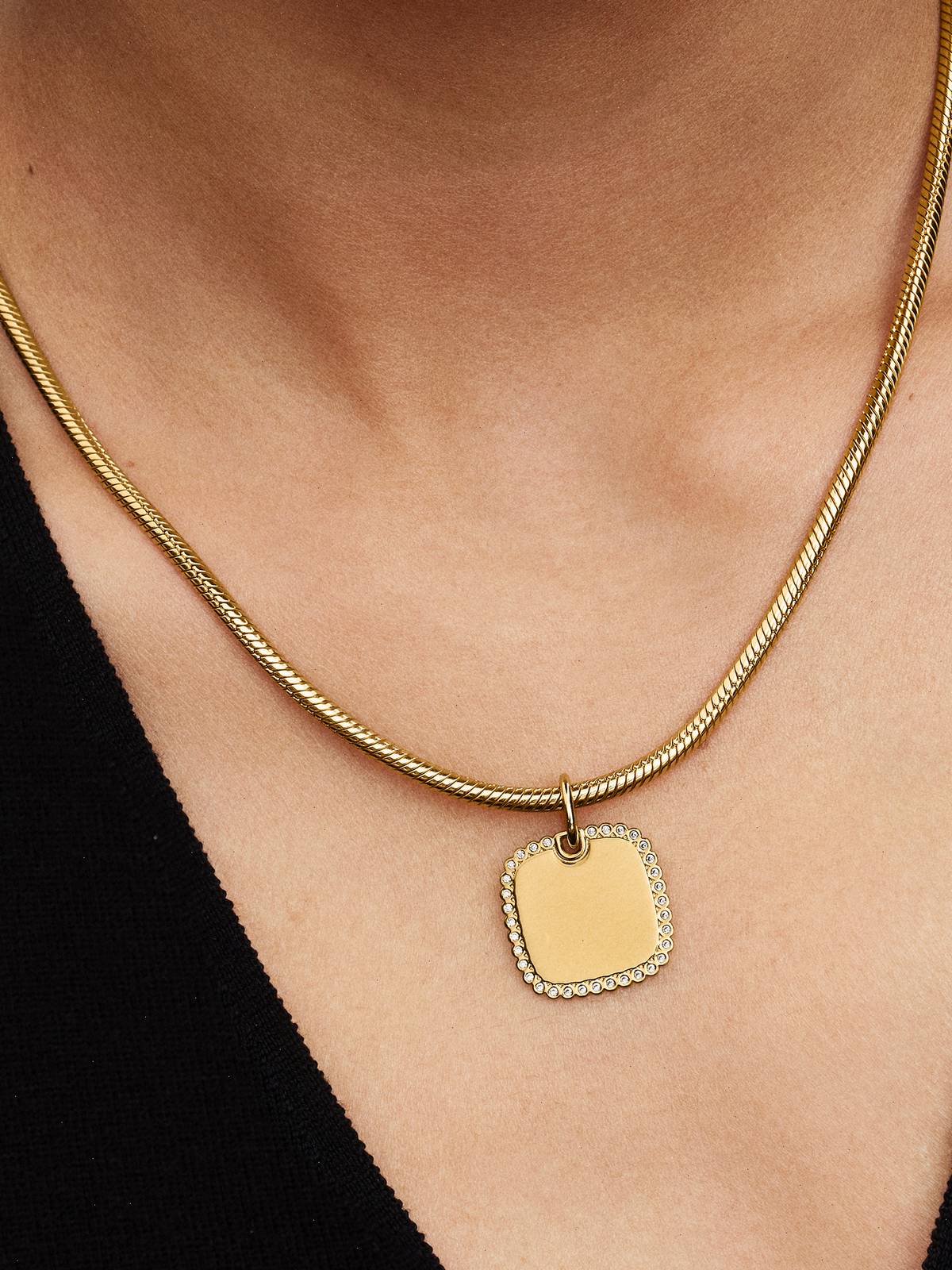 Engravable Square Tag Pendant - 14k gold plating