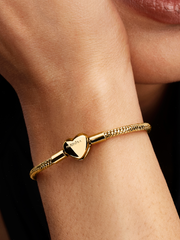 Heart Clasp Faceted Snake Chain Bracelet - 14k gold plating