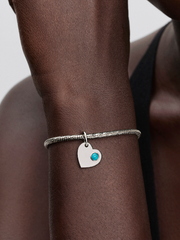 December Engravable Turquoise Blue Stone Heart Dangle Charm - Sterling silver