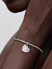 March Engravable Aqua Blue Stone Heart Dangle Charm - Sterling silver