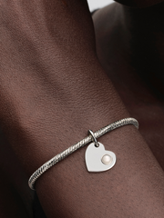 June Engravable Heart White Stone Dangle Charm - Sterling silver