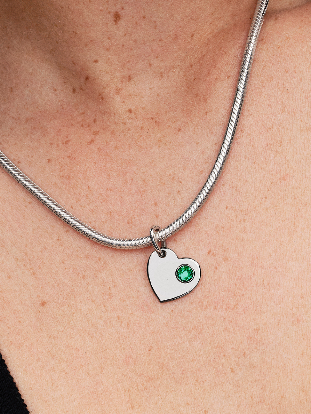 May Engravable Heart Green Stone Dangle Charm - Sterling silver