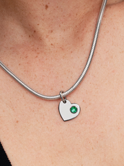 May Engravable Heart Green Stone Dangle Charm - Sterling silver