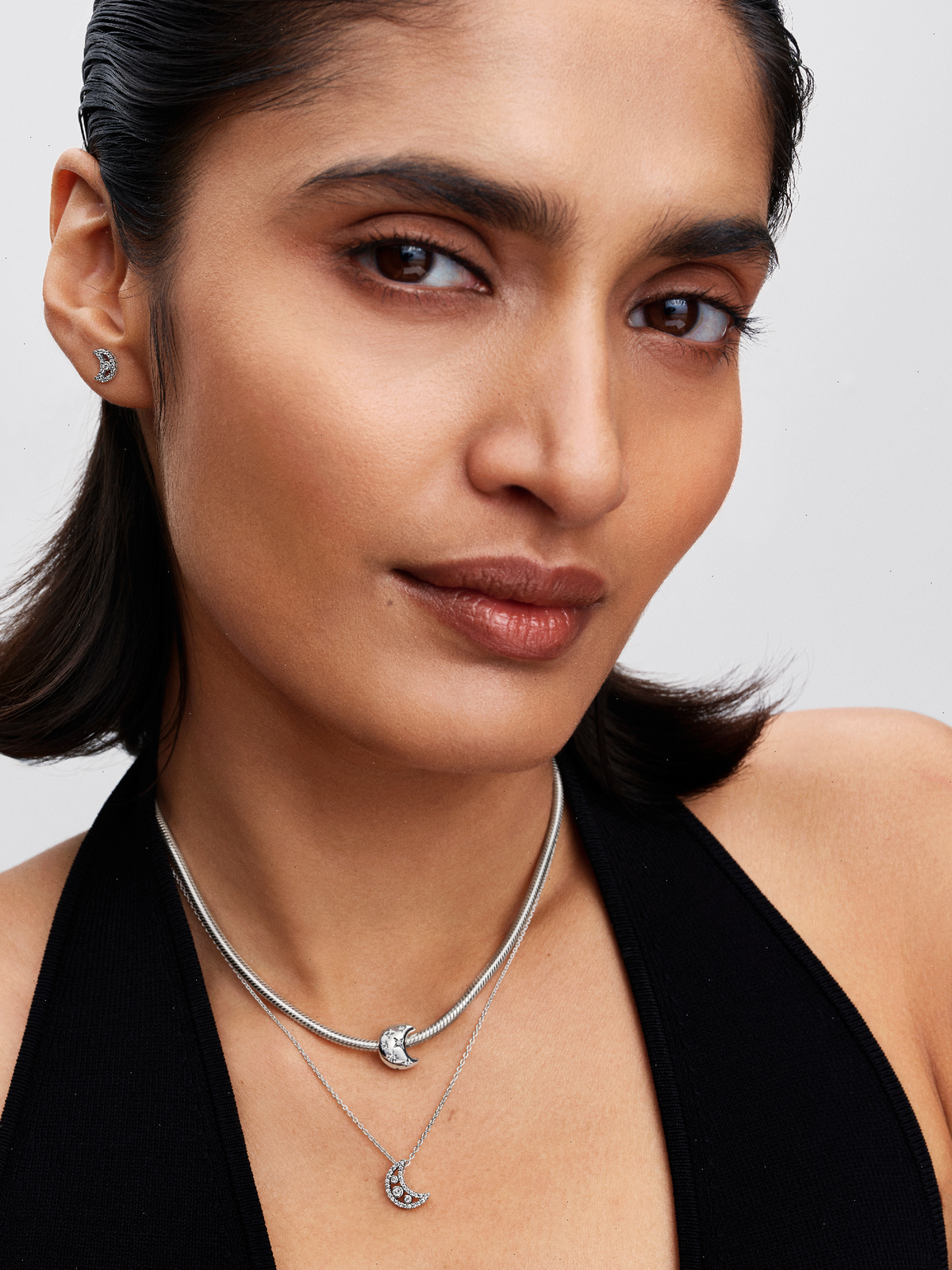 Sparkling Moon Stud Earrings - Sterling silver