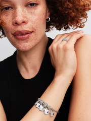 January Engravable Red Stone Heart Dangle Charm - Sterling silver