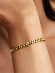 Heart Cuban Chain Bracelet - 14k gold plating