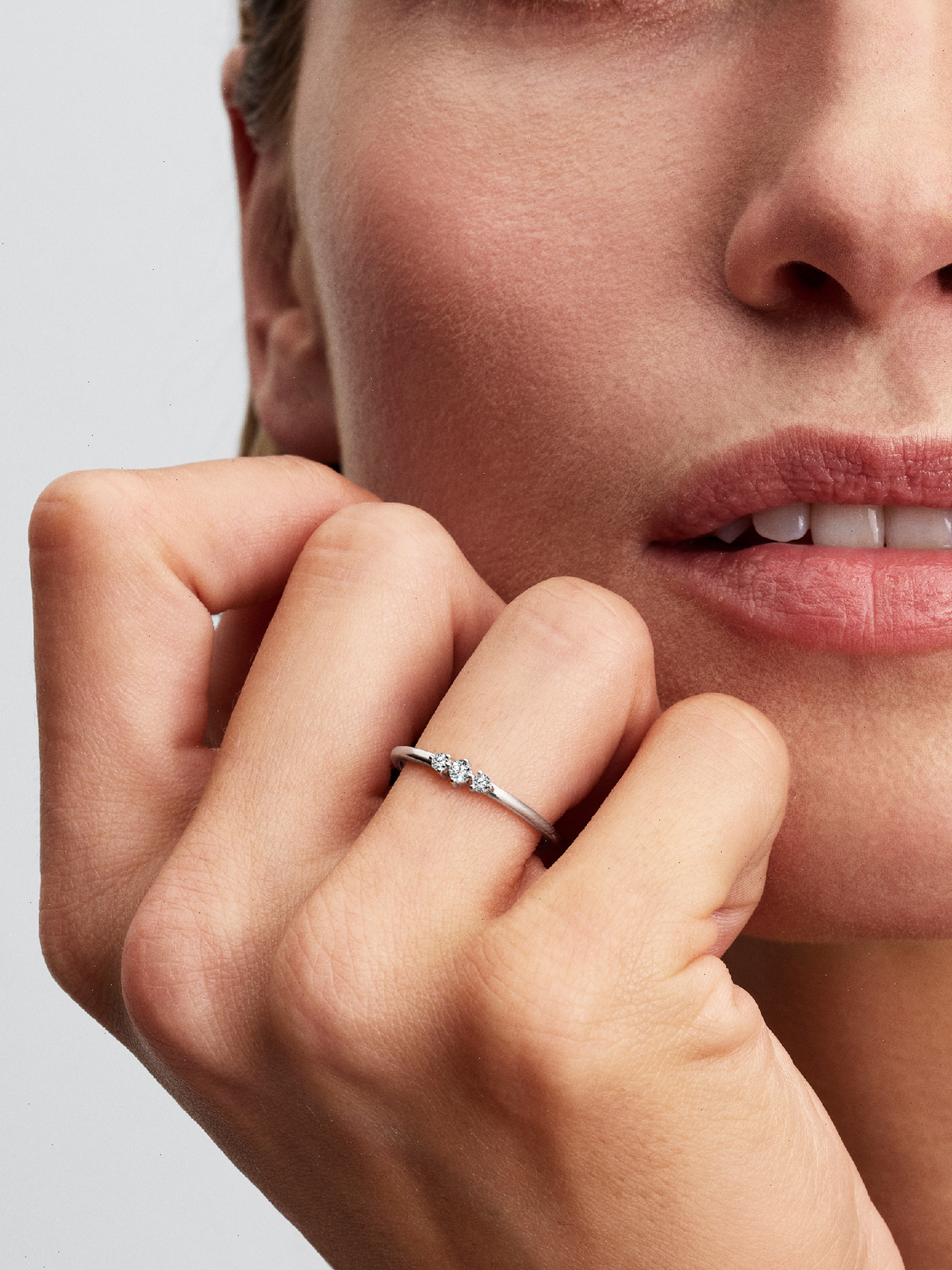 Pandora Era Lab-Grown Diamond Triple Stone Ring - 0.09 ct TW, 14k white gold