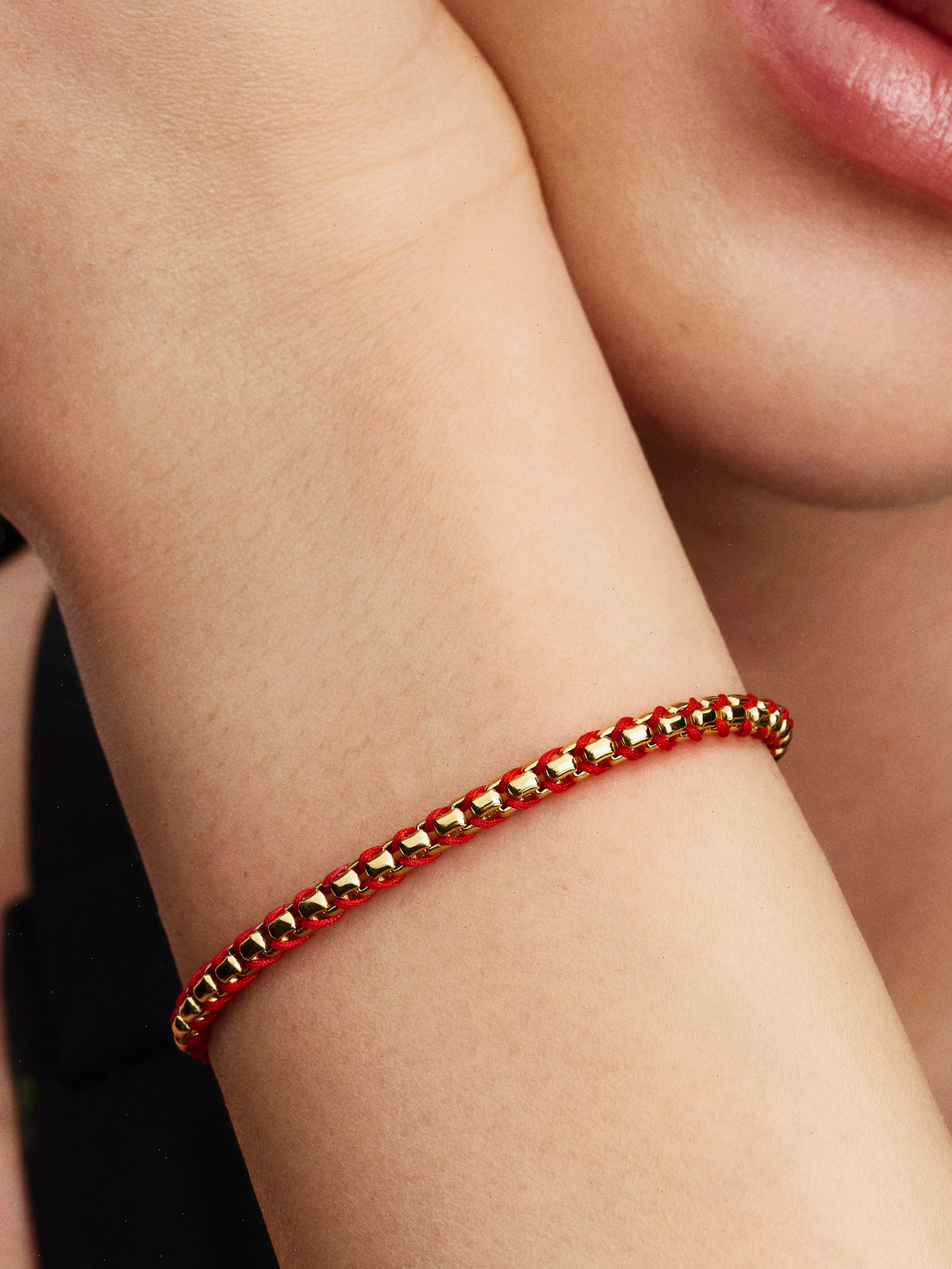 Red Cord Snake Chain Bracelet - 14k gold plating