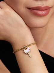 Opalescent Pink Love Key Large Dangle Charm - 14k gold plating