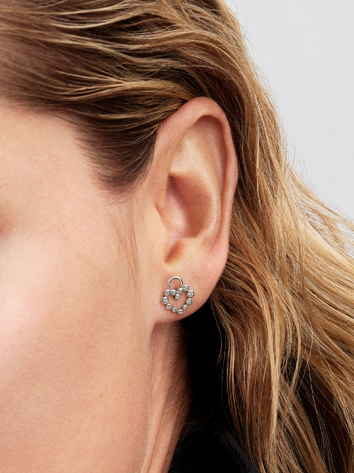 Sparkling Heart Padlock Stud Earrings - Sterling silver