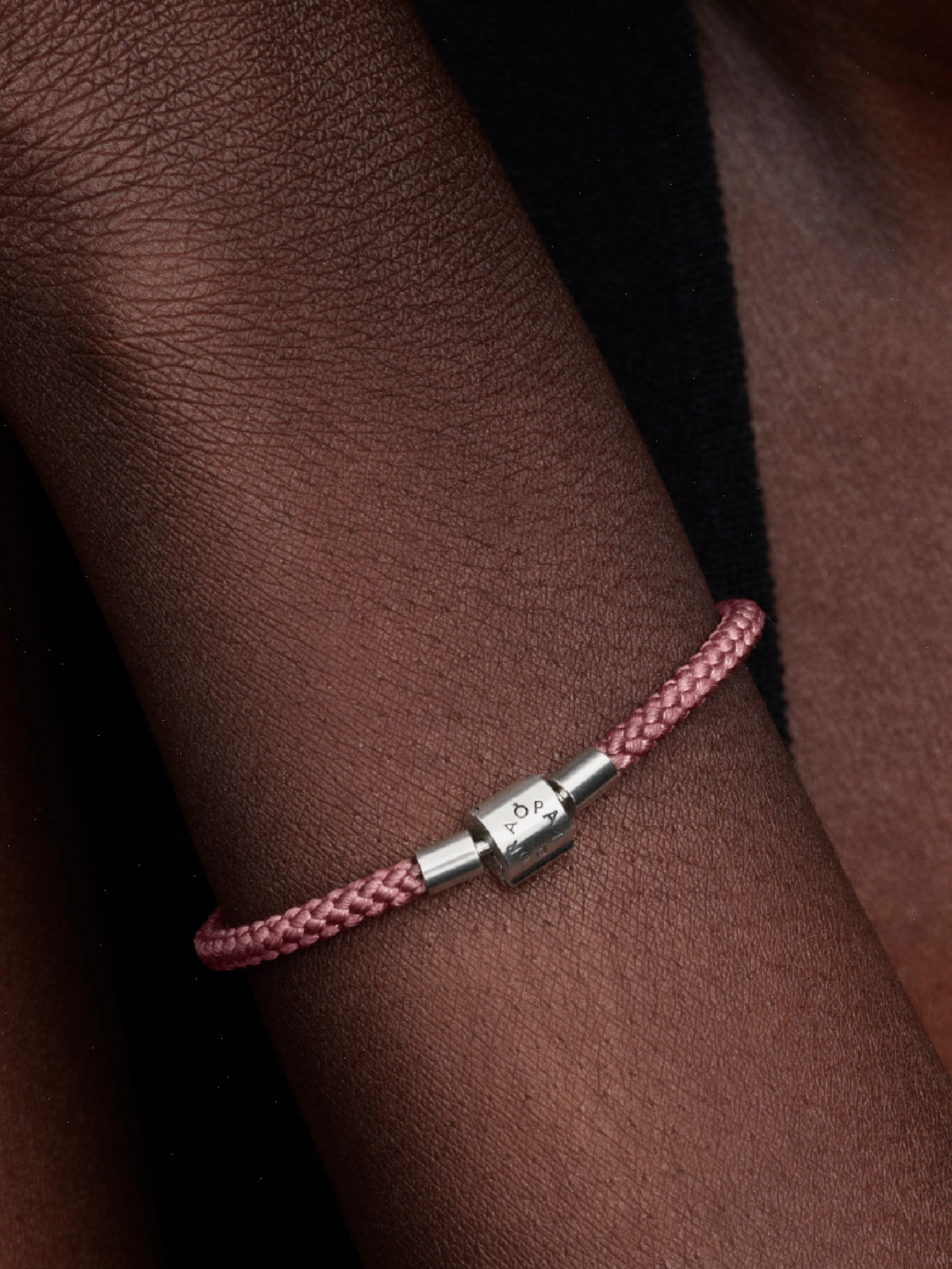 Shimmering Pink Cord Bracelet - Sterling silver
