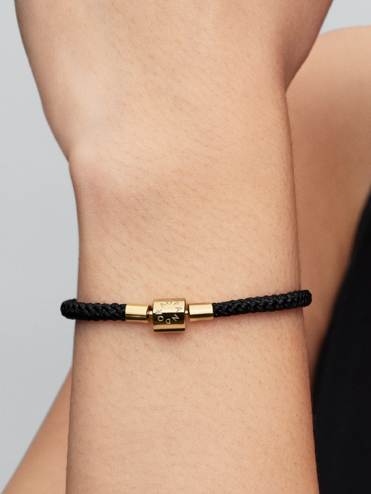 Shimmering Black Cord Bracelet - 14k gold plating