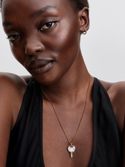 Opalescent Pink Love Key Large Dangle Charm - 14k gold plating