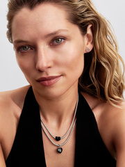 Matte Black Ceramic Heart Padlock Dangle Charm - Sterling silver