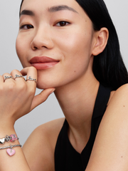 Pink Ceramic Heart Padlock Dangle Charm - Sterling silver