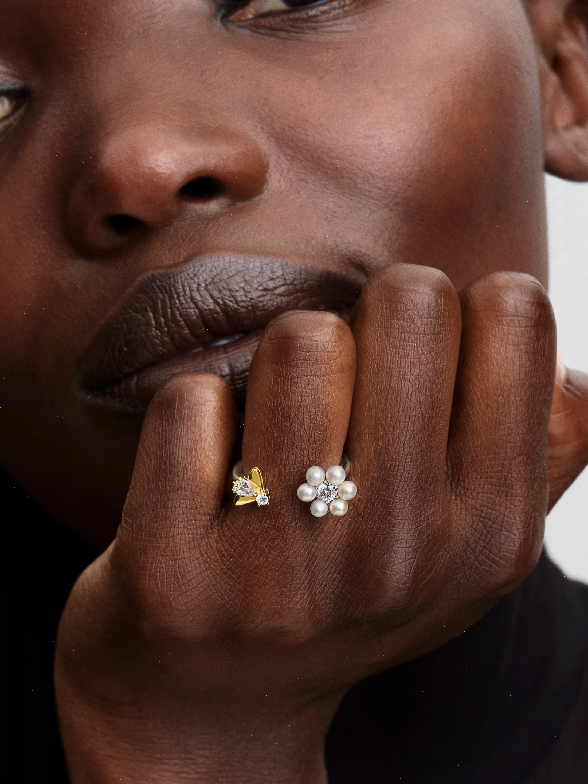 Bridgerton Bee & Treated Freshwater Cultured Pearl Flower Open Ring - Sterling silver, 14k gold plating