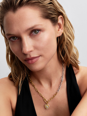 Radiating White Heart Medallion Charm - 14k gold plating