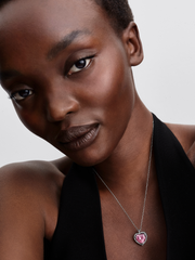 Pink Halo Heart Collier Necklace - Sterling silver