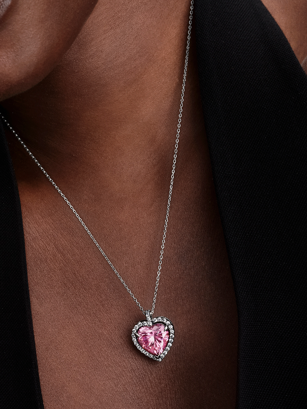 Pink Halo Heart Collier Necklace - Sterling silver