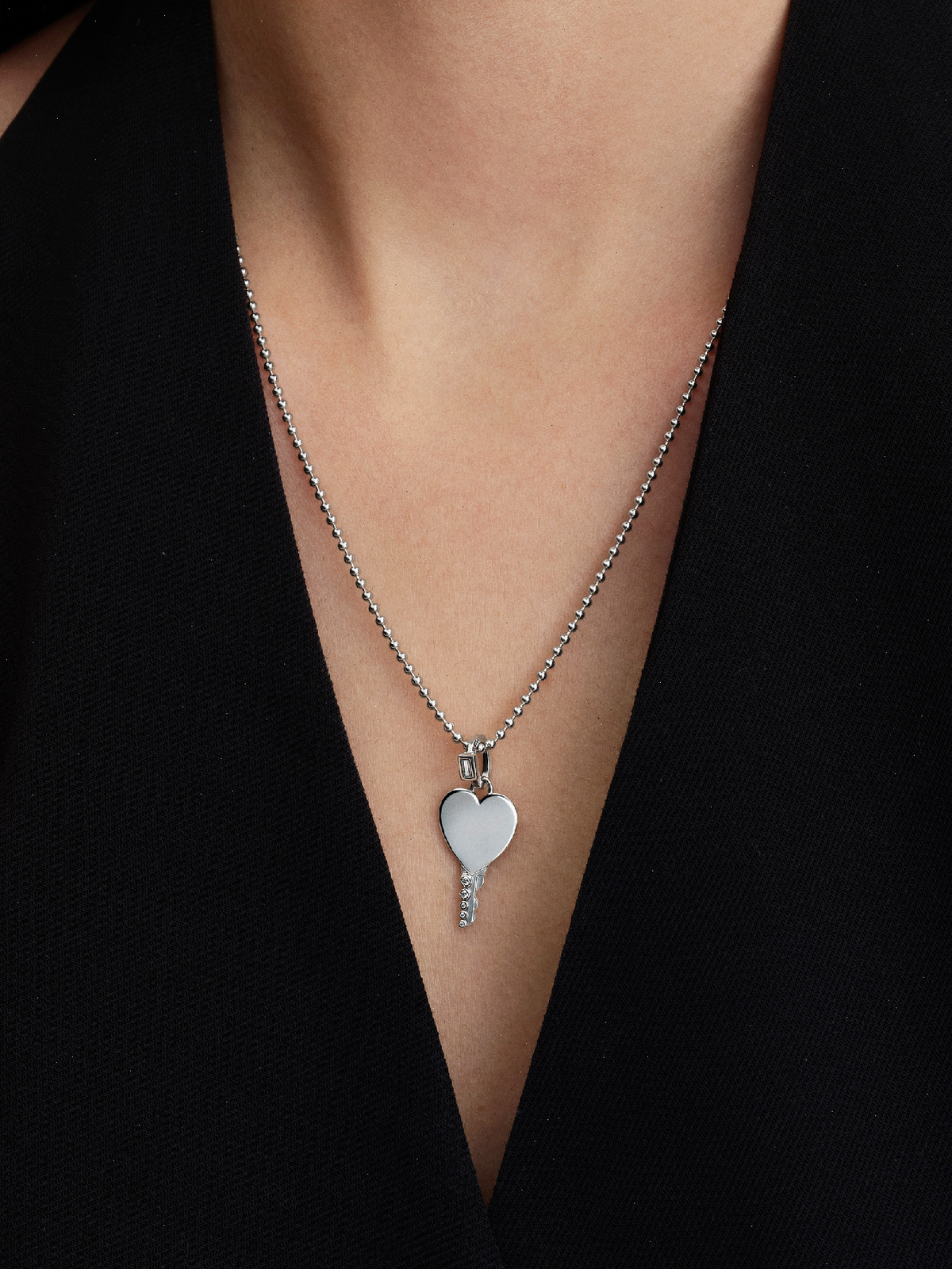 Engravable Heart Key Pendant - Sterling silver