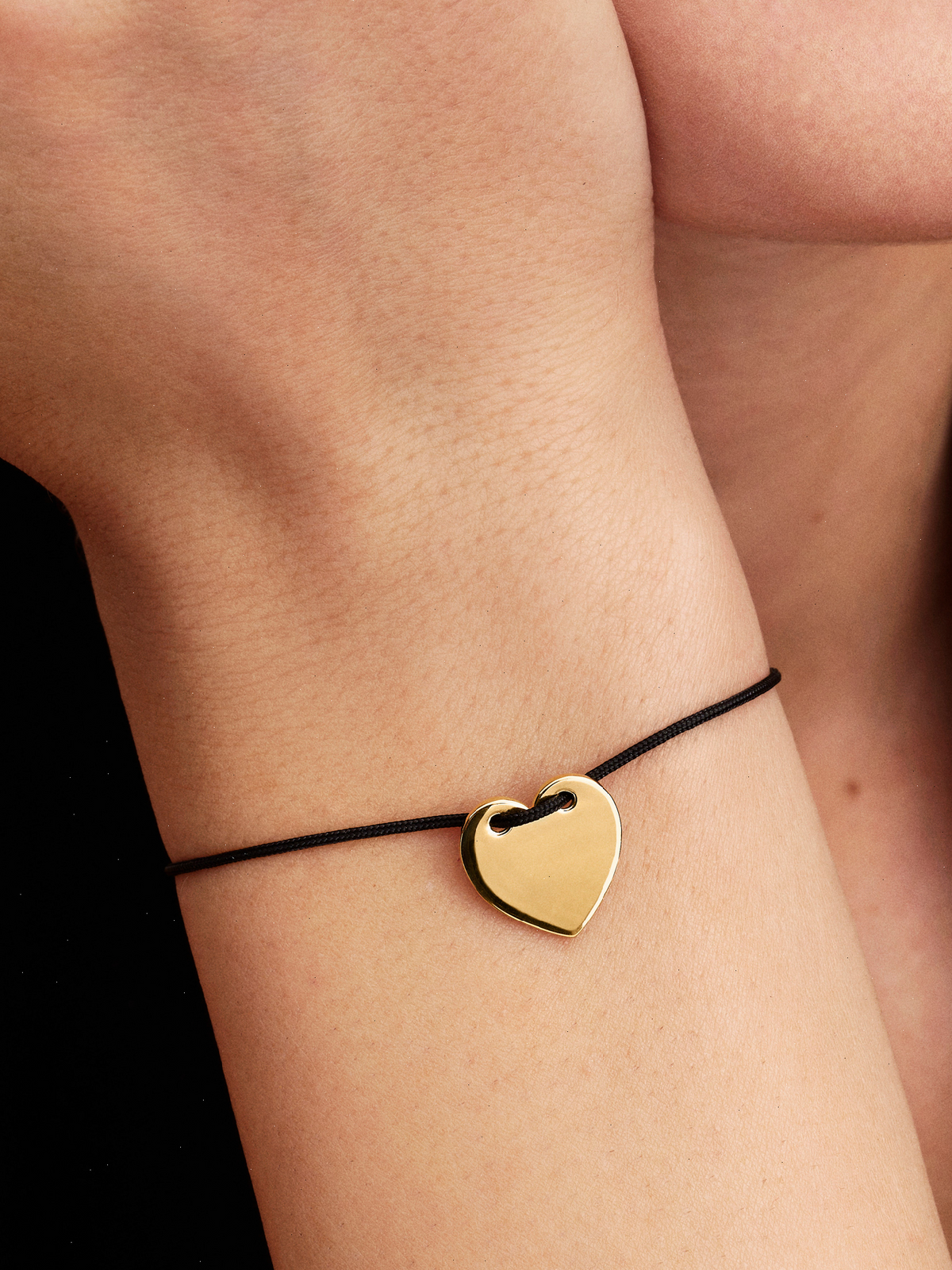 Engravable Heart Black Cord Slider Bracelet - 14k gold plating