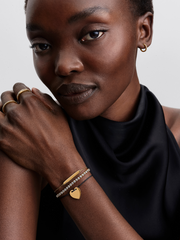 Engravable Heart Black Cord Slider Bracelet - 14k gold plating