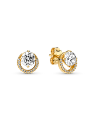 Sparkling Round Halo Stud Earrings - 14k gold plating