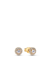 Round Pavé Halo Stud Earrings - 14k gold plating