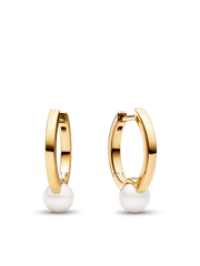 FINAL SALE - Treated Freshwater Cultured Pearl Hoop Earrings - 14k gold plating