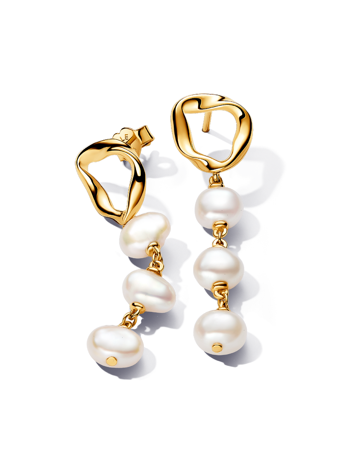 Organically Shaped Circle & Baroque Treated Freshwater Cultured Pearls Drop Earrings - 14k gold plating
