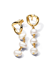 Organically Shaped Circle & Baroque Treated Freshwater Cultured Pearls Drop Earrings - 14k gold plating
