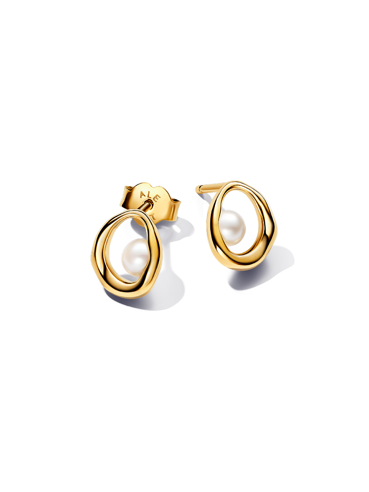 Organically Shaped Oval & Treated Freshwater Cultured Pearl Stud Earrings - 14k gold plating
