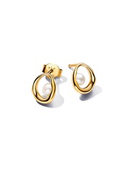 Organically Shaped Oval & Treated Freshwater Cultured Pearl Stud Earrings - 14k gold plating