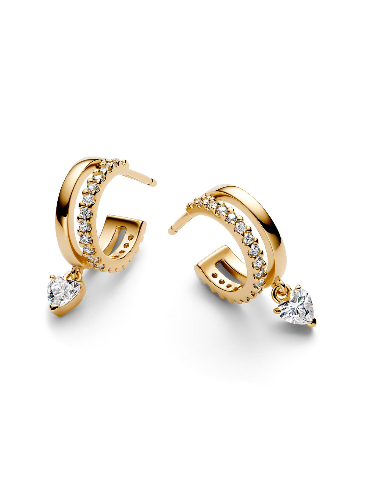 Dangling Heart Hoop Earrings - 14k gold plating