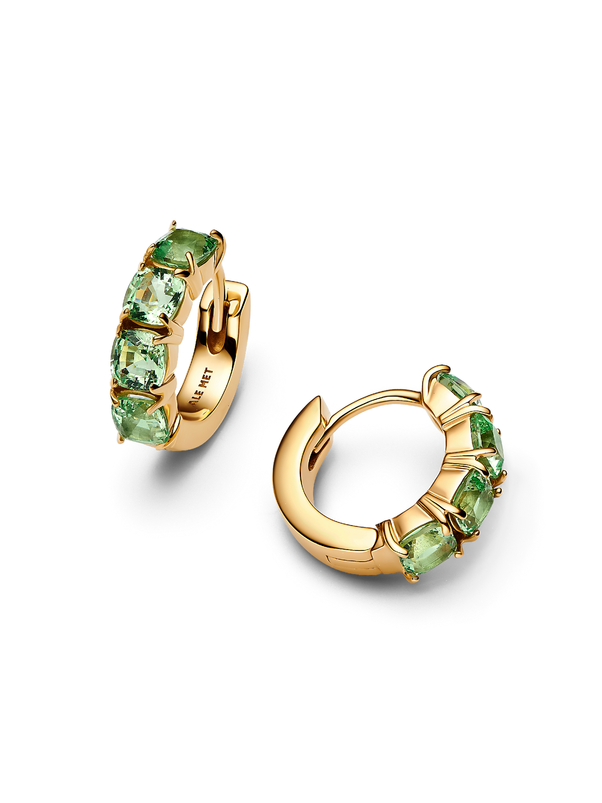 Green Hoop Earrings - 14k gold plating