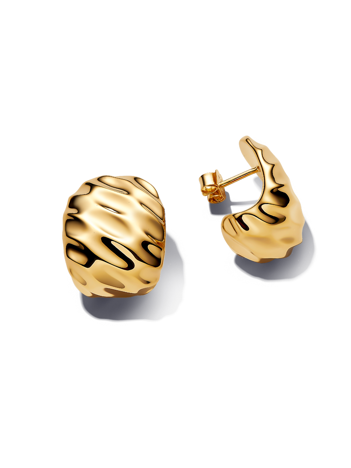 FINAL SALE - Rippled Wide Hoop Earrings - 14k gold plating