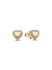 Heart Halo Stud Earrings - 14k gold plating