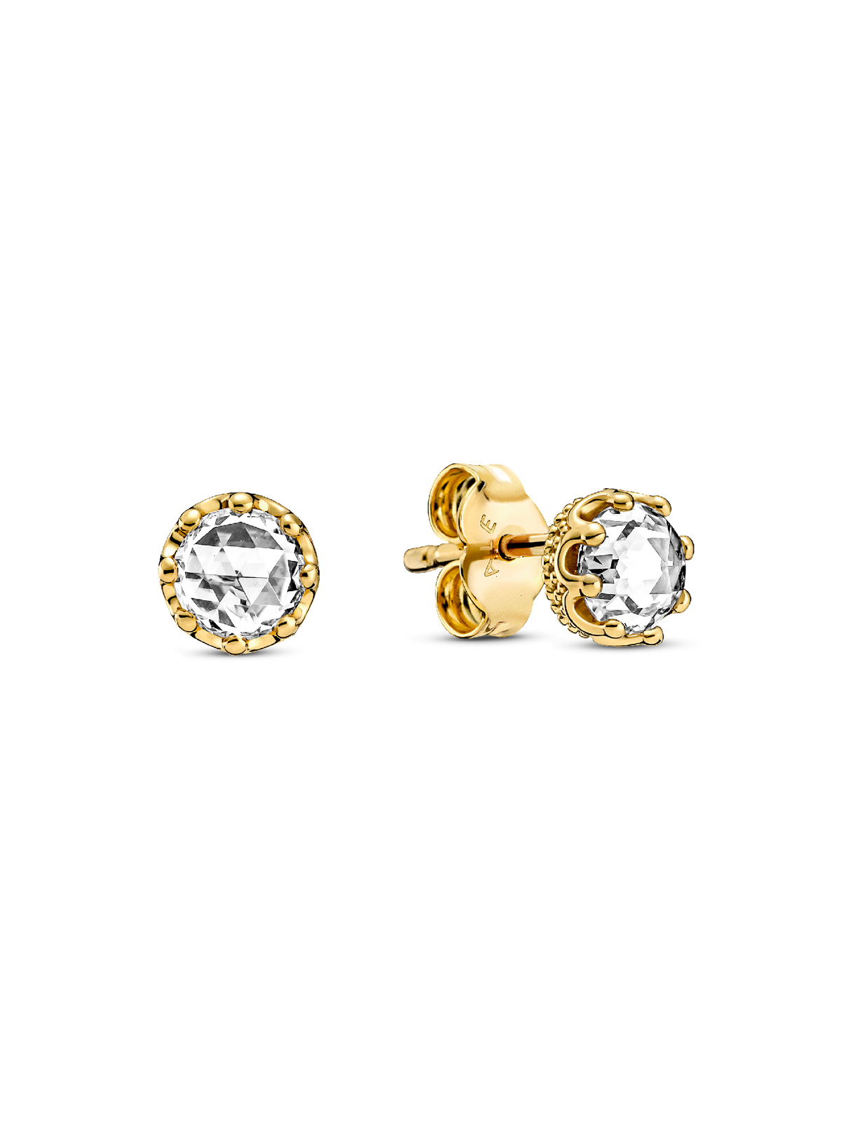 Clear Sparkling Crown Stud Earrings - 14k gold plating
