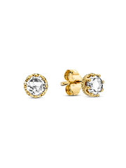 Clear Sparkling Crown Stud Earrings - 14k gold plating