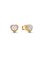 Sparkling Elevated Heart Stud Earrings - 14k gold plating