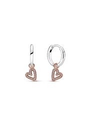 FINAL SALE - Sparkling Freehand Heart Hoop Earrings - Sterling silver, 14k rose gold plating