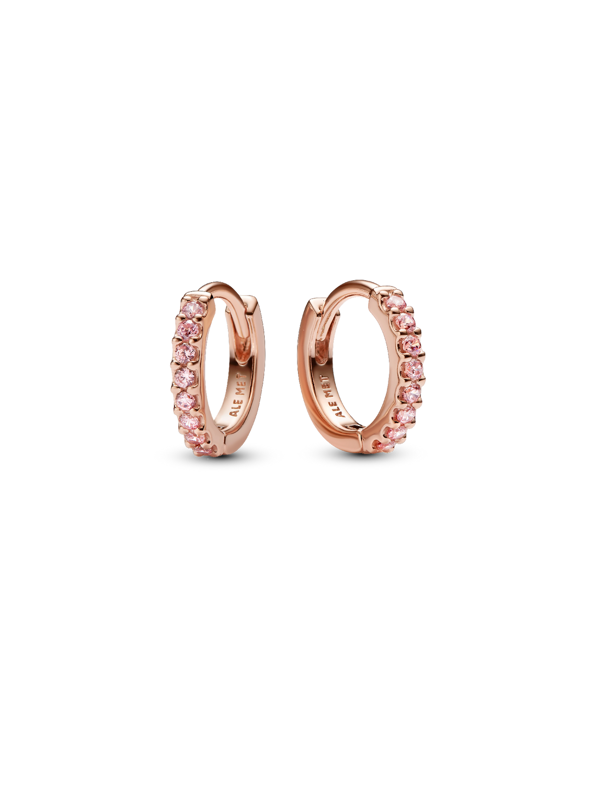 Sparkling Pink Huggie Hoop Earrings - 14k rose gold plating