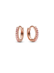 Sparkling Pink Huggie Hoop Earrings - 14k rose gold plating