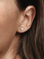 Sparkling Elevated Heart Stud Earrings - 14k rose gold plating