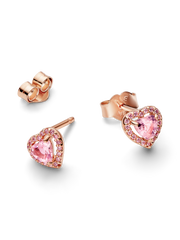Pink Elevated Heart Stud Earrings - 14k rose gold plating