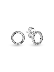 Sparkling Circle Stud Earrings - Sterling silver