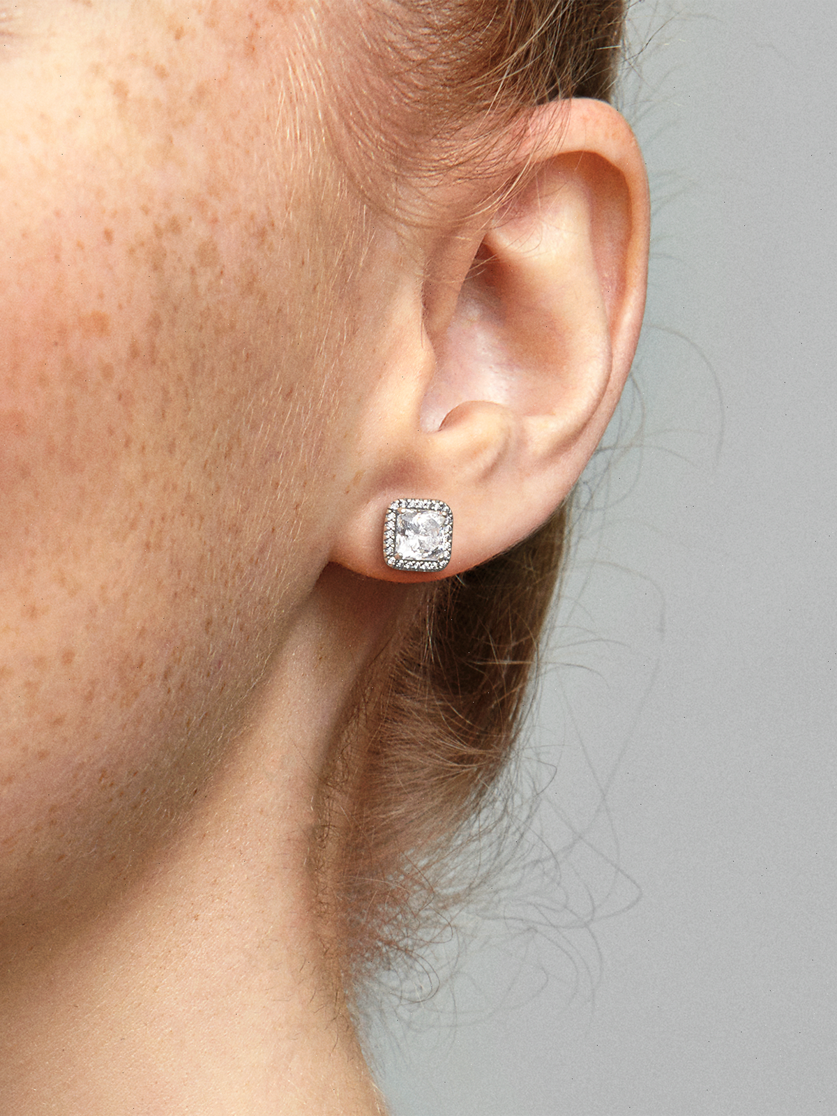Square Sparkle Halo Stud Earrings - Sterling silver
