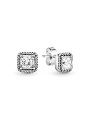 Square Sparkle Halo Stud Earrings - Sterling silver